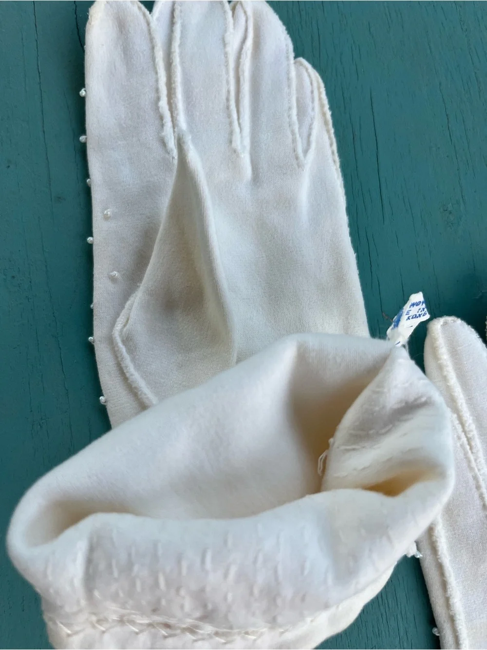 Exquisite vintage hand-beaded long formal gloves, 100% Double Cotton